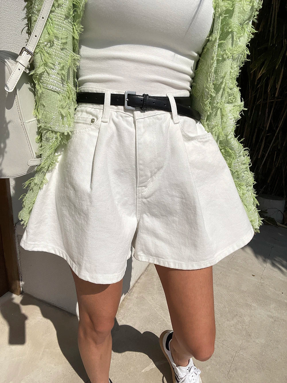 Summer Washed High Waist Women's A-line Denim Shorts Pocket White 2025 New Casual Loose Wide Leg Jeans Shorts Female