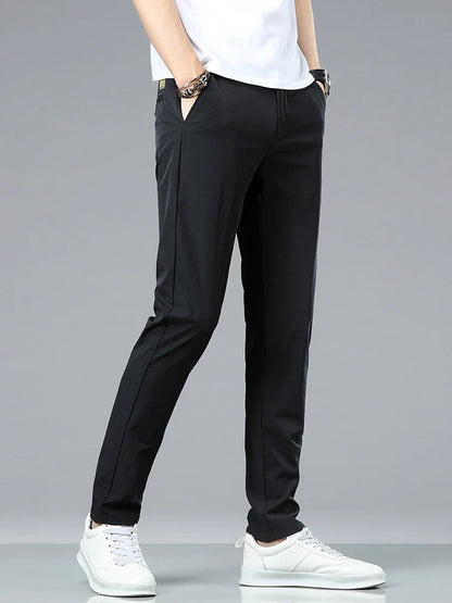 Ice Silk Cool Summer Casual Pants for Men Slim Fashion Stretch Business Korean Trousers Brand Clothing Luxury Men's Pants