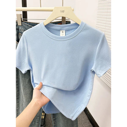 2026 Summer New High Quality Casual Plus Size T Shirt Sexy Short Sleeved Sleeves Fashion Trend Solid Women Clothing Y2k Tops