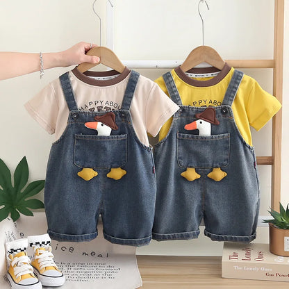 New Summer Baby Boys Clothes Suit Children T-Shirt Overalls 2Pcs/Sets Kids Girls Clothing Infant Cartoon Toddler Costume Outfits