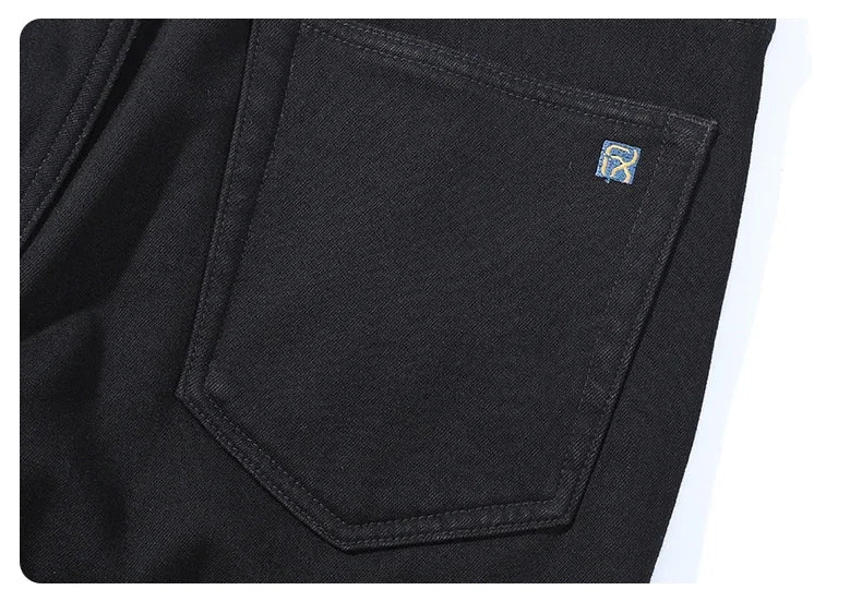 Winter Men's Fleece Warm Jeans Classic Black Plush Loose Straight Business Casual Pants Thermal Male Clothing 40 42 44
