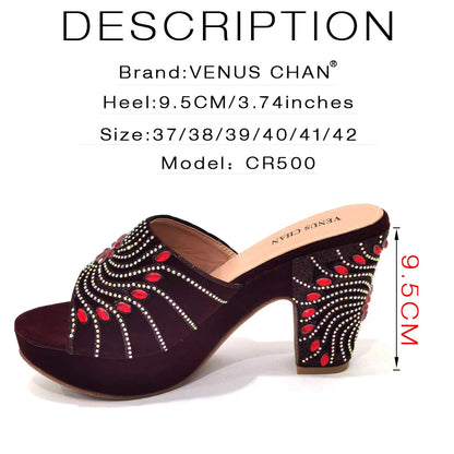 2023 The Latest Italian Design Rotary Rhine-Diamond Floral Thick Heel Platform Women's Comfortable Shoes Bag and Shoe Set