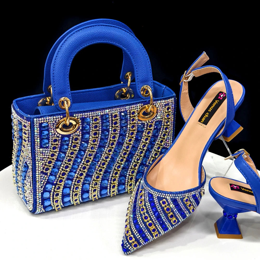 2025 Elegant Multicolor Color Women's  Heels and Rhinestone Handbag Set - Italian Design for Weddings and Parties