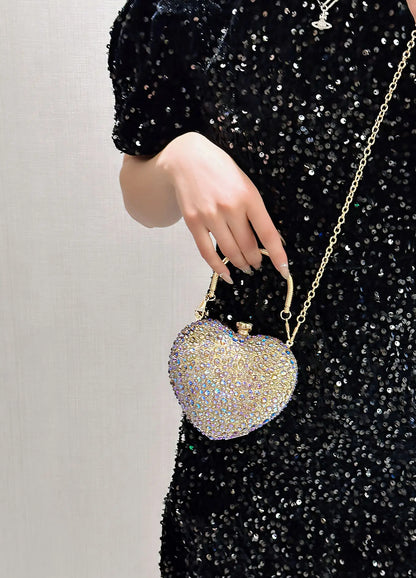 Designer Luxury Diamond Heart-shaped Bag Red Rhinestone Evening Clutch Purse Female Wedding Handbag Woman Chain Shoulder Bags