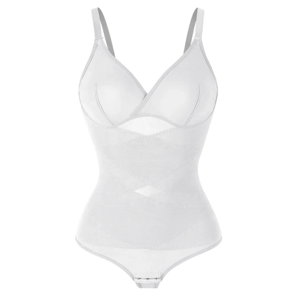 Women Cross Tummy Control Shapewear Sexy Mesh Slimming Waist Briefs Bodysuit Thin Breast Cup Body Shaper Butt Lifter Smooth Body
