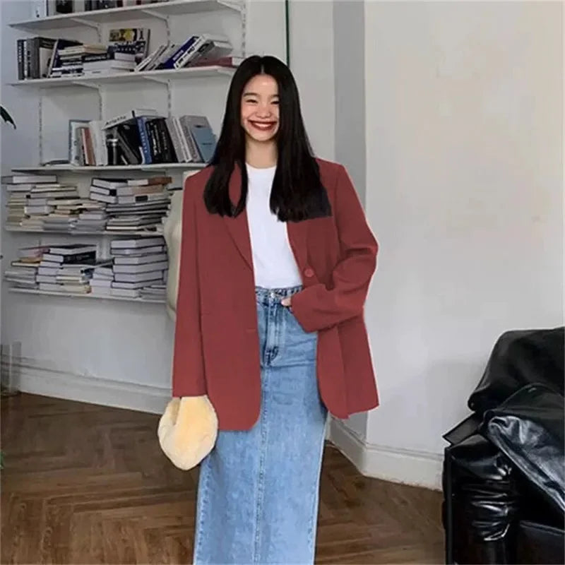2025 Back Slit Design Blazer Coats Women Casual Fashion Loose Korean Jackets Streetwear Chic Long Sleeve All Match New Suit Tops