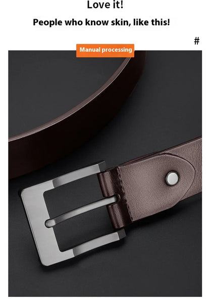 Men's Genuine Leather Belt - High-Quality Cowhide Leather Pin Buckle Belt with Alloy Clasp, Premium Men's Cowboy Belt