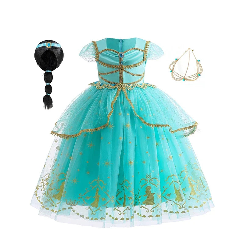 Jasmine Princess Dress for Girls Cosplay Aladdin Magic Lamp Costume Kids Halloween Birthday Carnival Party Vestidos