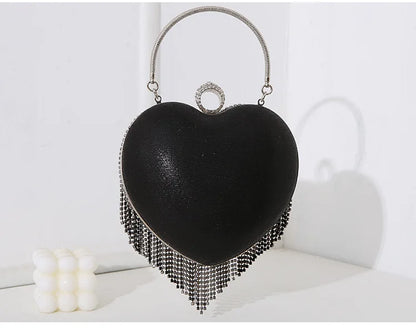 Rhinestone Evening Bag Heart Pattern Silver Handbag Womens Diamond Tassel Banquet Clutch And Purse Wedding Bridal Prom Wallets