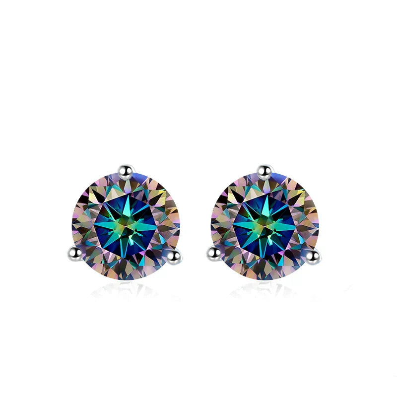 0.5ct 1ct 2ct Champange Blue Rainbow Moissanite Earrings for Women 925 Sterling Silver Lab Diamond  Women's Earring Studs