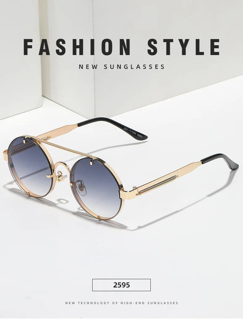 Round Steampunk Sunglasses For Men Fashionable Punk Sunglasses Women Trendy Vintage Fashion Glasses Retro Gafas De Sol Hombre