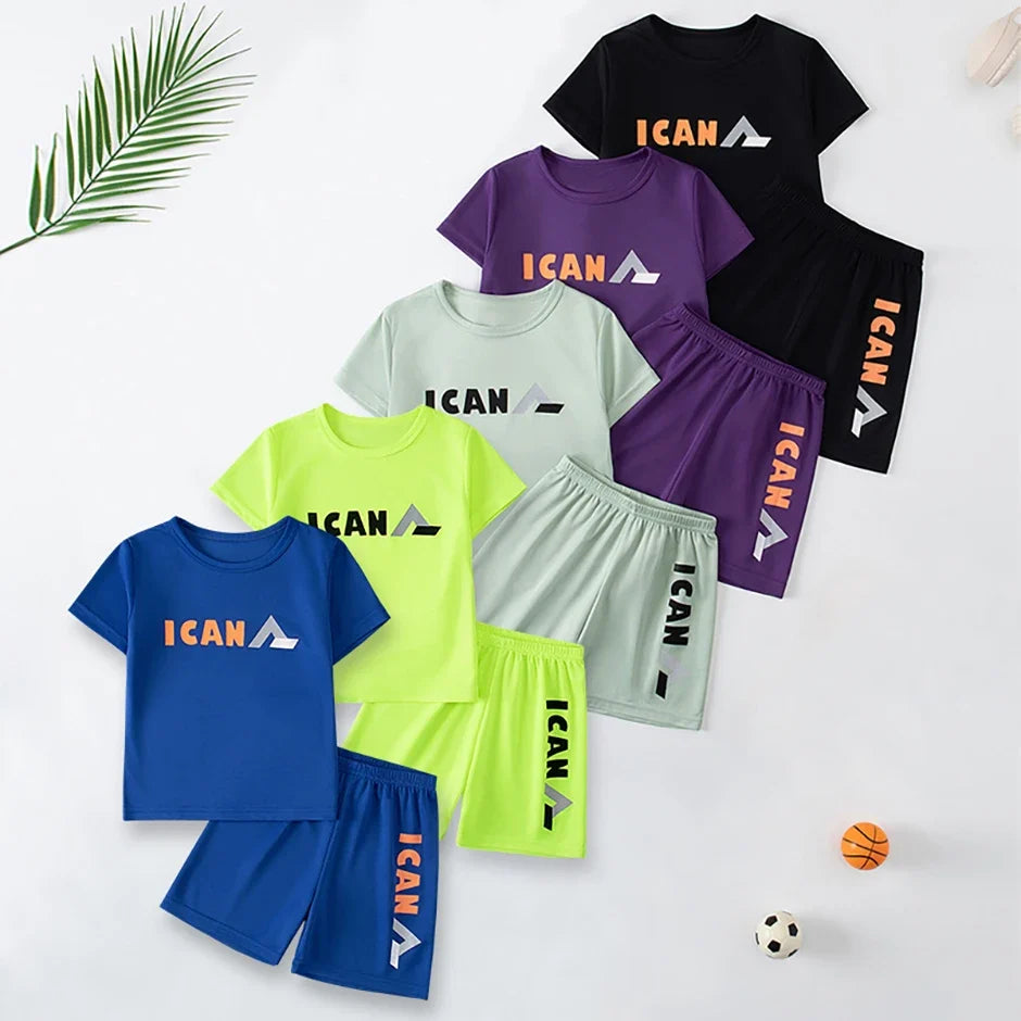 2/5-piece Set 2026 Summer Children's Multi-color Quick Drying Casual Suit Boys And Girls Versatile Short Sleeved Sports Shorts