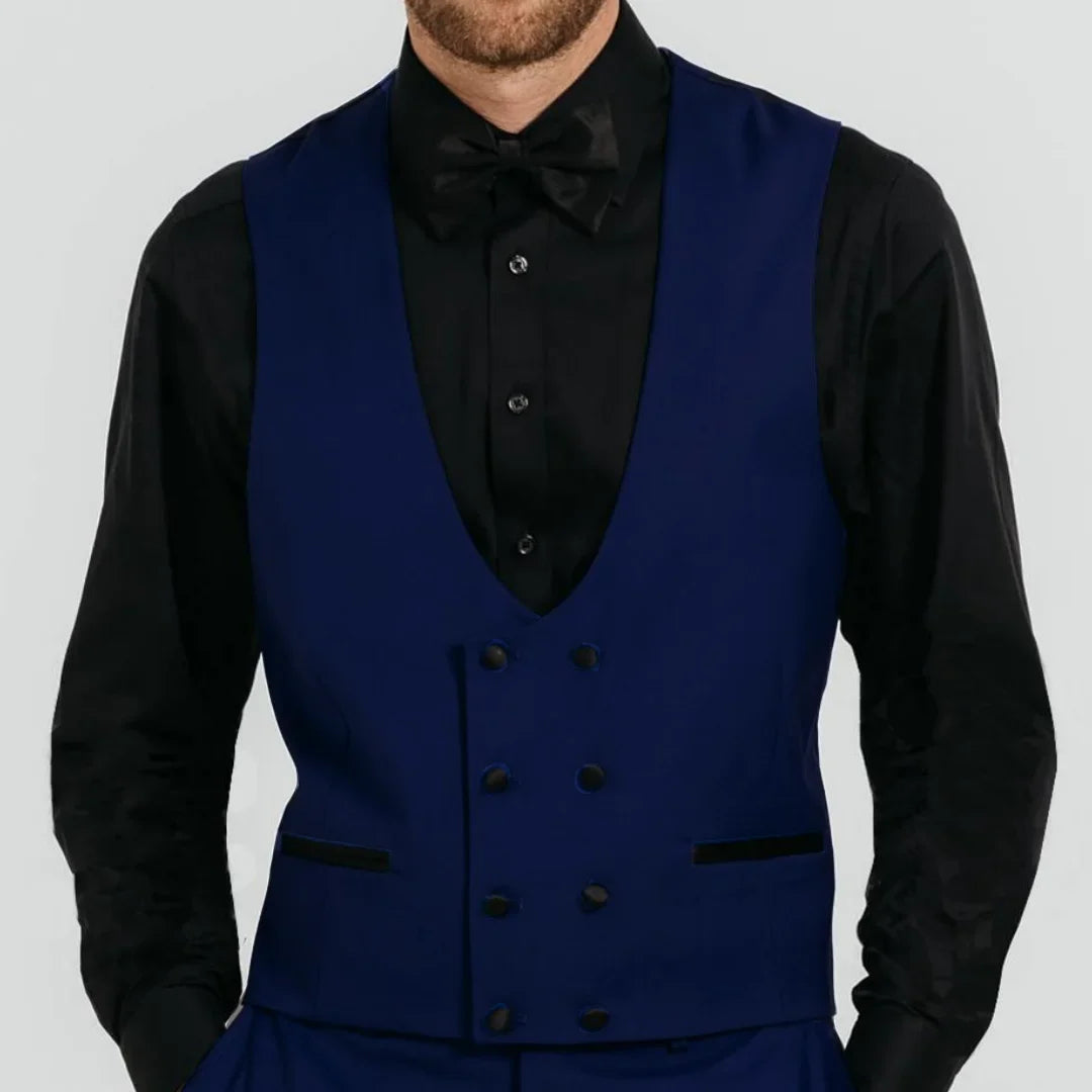 Men Vest Royal Blue Double Button Solid Waistcoat For Wedding Birthday Banquet Party Business Work Daily Casual Men Suit Vest