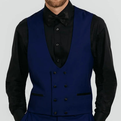 Men Vest Royal Blue Double Button Solid Waistcoat For Wedding Birthday Banquet Party Business Work Daily Casual Men Suit Vest