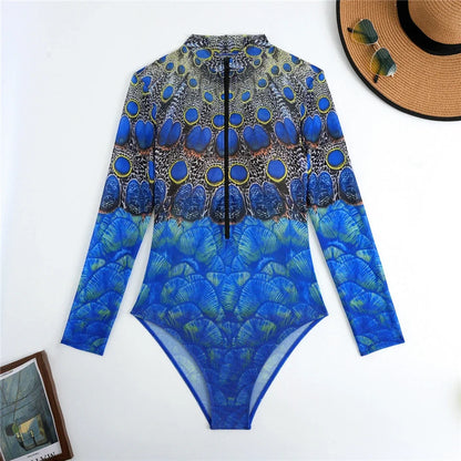 One Piece Sun Protection Swimwear 2026 Women Long Sleeved Print Swimsuit Female Sports Bathers Swimming Bodysuit Beach купальник