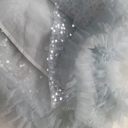 2026 New Summer Dress Girls Sequin Tulle Princess Party Gown Children Pageant Formal Attire Celebration Outfit Elegant Clothes