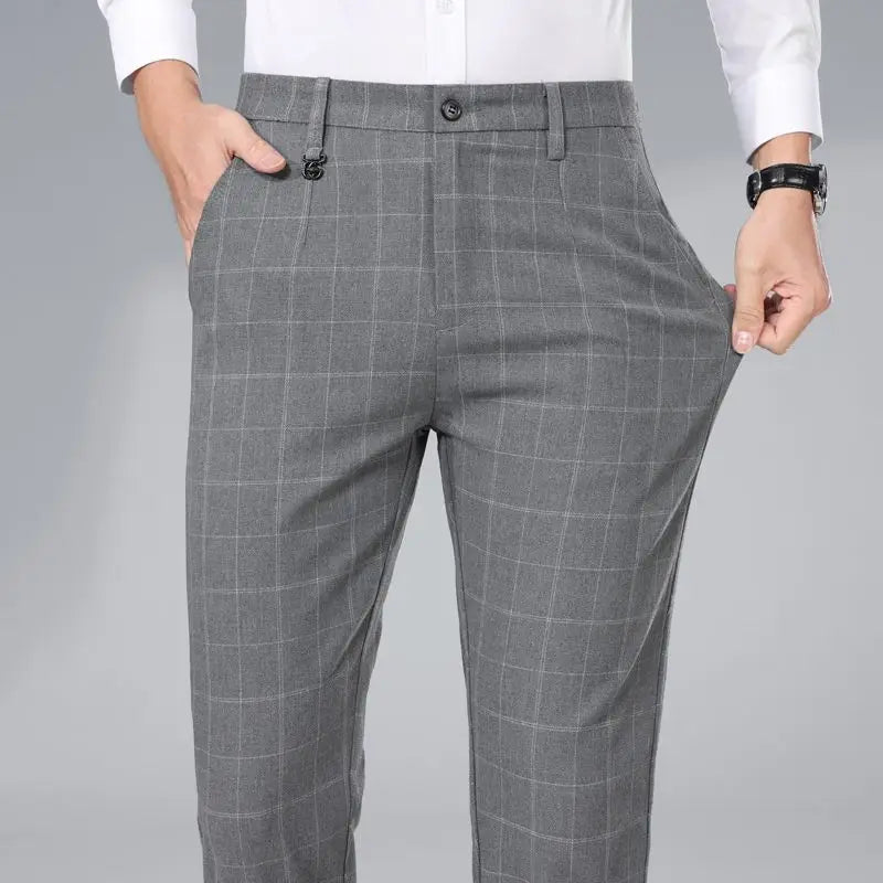 Autumn Winter Men's Business Casual Plaid Pants Korean Fashion Stretch Slim Fit Suit Pants Male Office Formal Versatile Trouser