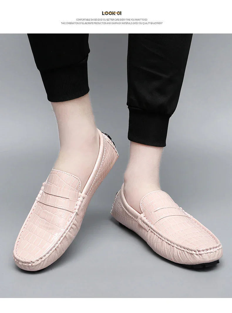 Patent Leather Loafers for Men, Crocodile Pattern, Korean Style, Trendy, Popular Casual Leather Shoes, Slip-On Loafers, Lazy Shoes