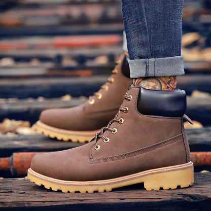 Designer Leather Mens Spring Fall Ankle Boots Trekking Yellow Coffee Designer Tactical Boots Outdoor for Men Work Shoes Sneakers