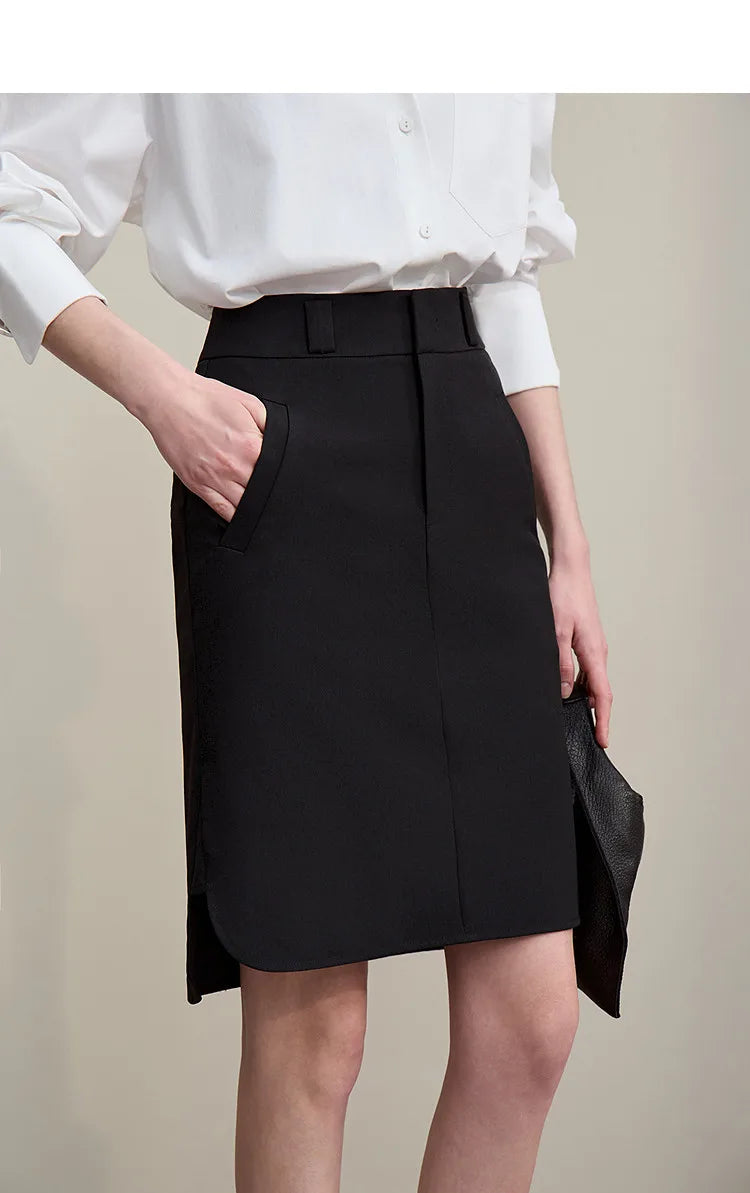 Mid Skirt 2026 Summer New Casual Workwear Style A-Line Skirt Women's solid Versatile Side Slit Women's clothing 12642098