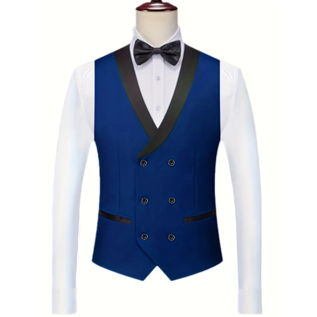 Men Vest White With Black Lapel Double Button Waistcoat For Wedding Birthday Banquet Party Business Work Daily Men Suit Vest
