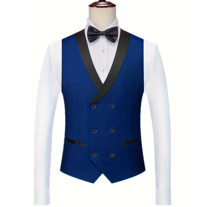 Men Vest White With Black Lapel Double Button Waistcoat For Wedding Birthday Banquet Party Business Work Daily Men Suit Vest