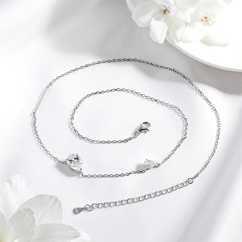 2.5CTTW Pear Cut All Moissanite Necklaces for Women 2 Gems Pendant Lab Diamond Pure 925 Sterling Silver Chain Plated 18k