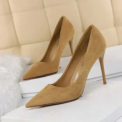 Women 9cm High Heels Daily Party Colorful Suede Pumps Female Scarpins Stiletto Evening Banquet Red Yellow Shoes Plus Size 34-43