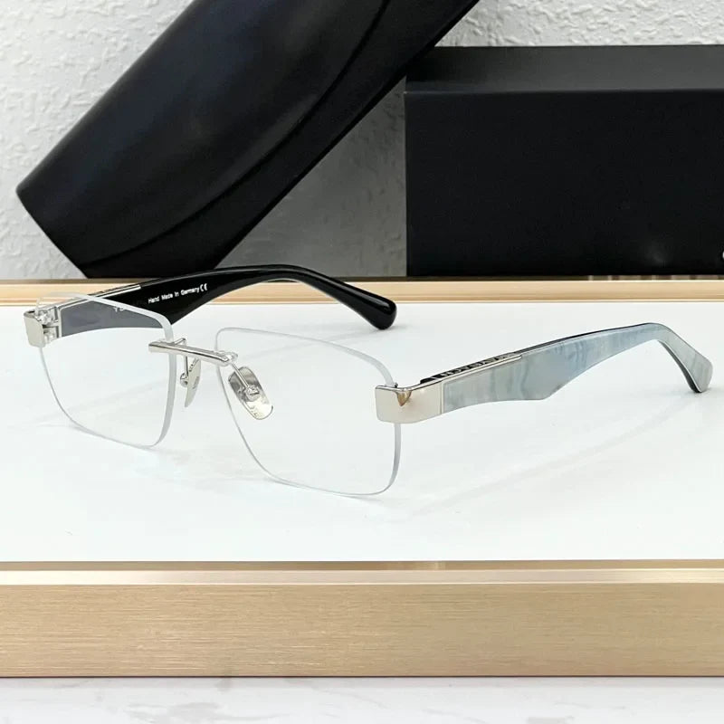Luxury Rimless Sunglasses Irregular Square Alloy Acetate High Street Men Women Handmade in Germany UV400 THE MAGIC III with Case