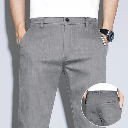 Spring Summer Thin Men's Slim Straight Casual Pants Fashion Korean Solid Color Elastic Comfortable Business Gray Trousers