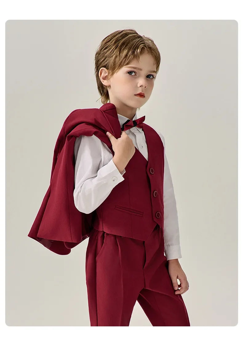Prince Kids Purple Jakcet Vest Pants Bowtie Piano Party Dress Boys Wedding Ceremony Photograph Suit Children Performance Costume