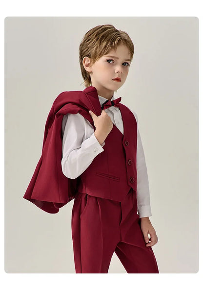 Prince Kids Purple Jakcet Vest Pants Bowtie Piano Party Dress Boys Wedding Ceremony Photograph Suit Children Performance Costume