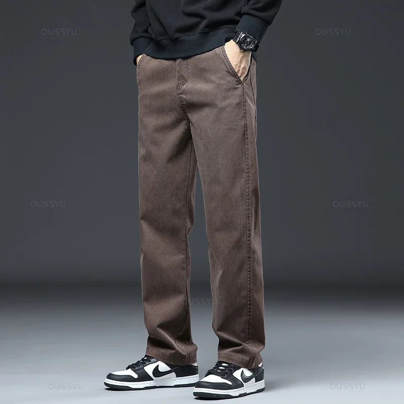 2025 New High Quality Soft Lyocell Fabric Jeans Men Elastic Waist Loose Straight Four Seasons Denim Trousers Male Plus Size 5XL