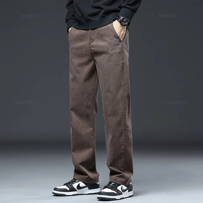 2025 New High Quality Soft Lyocell Fabric Jeans Men Elastic Waist Loose Straight Four Seasons Denim Trousers Male Plus Size 5XL