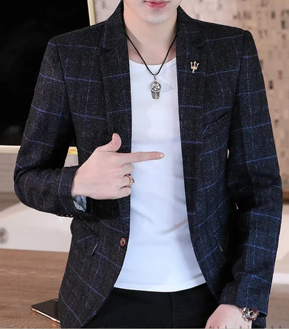 Men's Slim Fit Business Casual Shirt 2025 Korean Fashion Handsome All Seasons Polyester Boutique Style