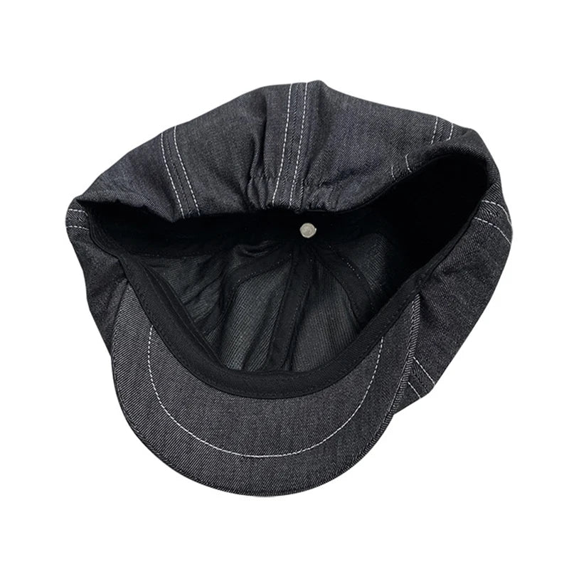 High Quality Newsboy Caps Men Women Black Beret British Gatsby Cap Spring Autumn Denim Fabric Hat NC11