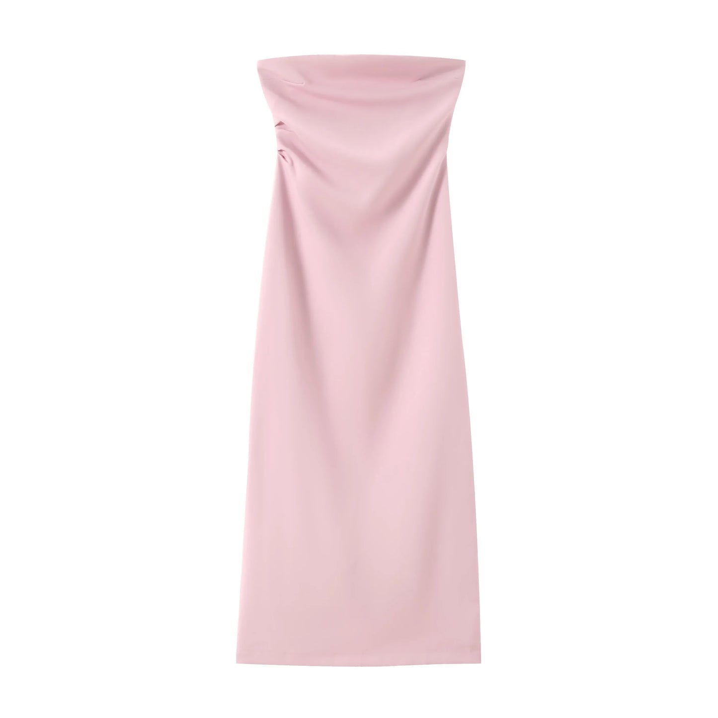 Women Fashion Summer New Sexy Split Back Zip Pleated Sleeveless Strapless Dress Chic Female French Elegant Evening