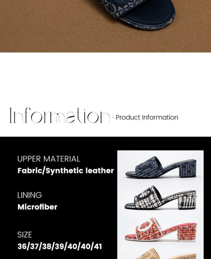 Slippers New summer Brand Fabric Low Heel Sandals Outdoor Business Commuter Women's Shoes 2024