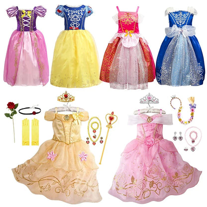 Disney Cinderella Cosplay Costume Kids Clothes for Girls Sequins Princess Dress with Floral Bow Birthday Party Ball Gown