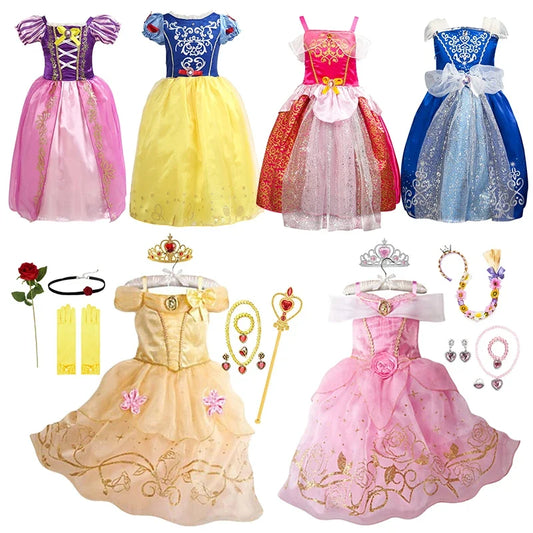 Disney Cinderella Cosplay Costume Kids Clothes for Girls Sequins Princess Dress with Floral Bow Birthday Party Ball Gown