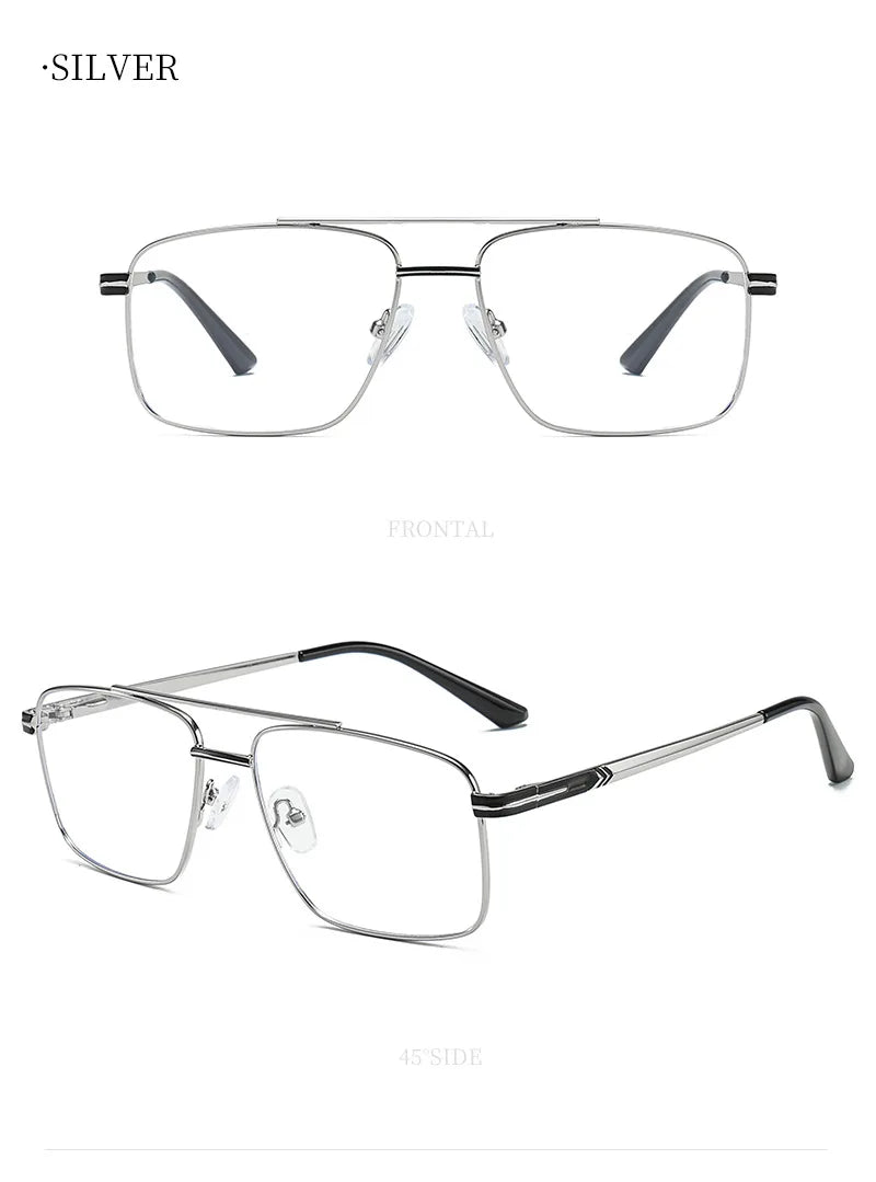 Classic Business Men's Metal Geometric Square Frame Eyewear Customizable Prescription Blue Light Protection Eyewear
