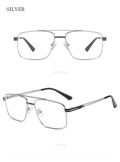 Classic Business Men's Metal Geometric Square Frame Eyewear Customizable Prescription Blue Light Protection Eyewear