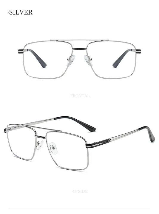 Classic Business Men's Metal Geometric Square Frame Eyewear Customizable Prescription Blue Light Protection Eyewear