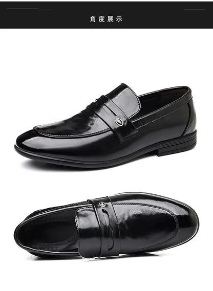 2026 Spring New Men's Glossy Leather Loafers Slip-On Business Casual Dress Shoes Male Non-slip Formal Office Shoes for Man