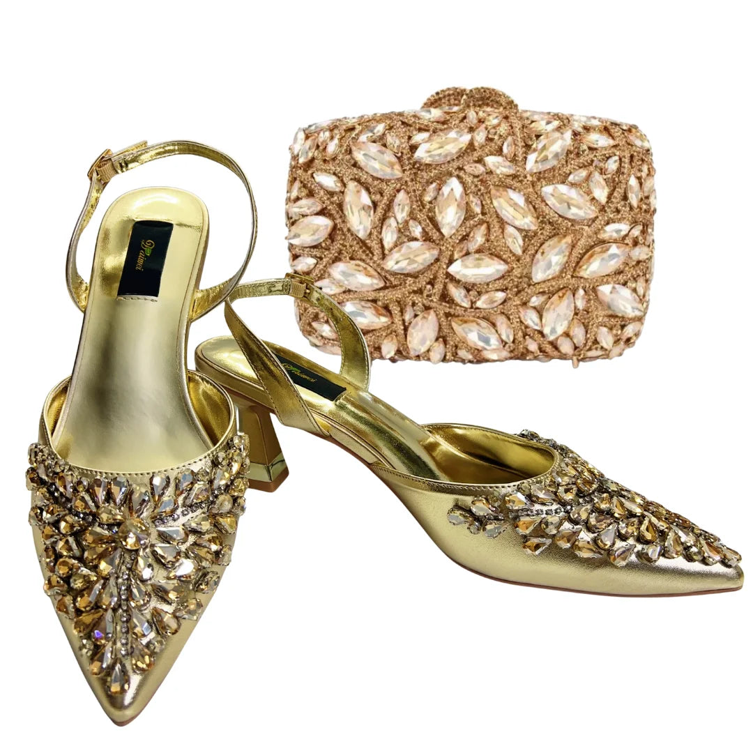 Women's Clutch Bag and Shoes Fairy Diamond High Heels Stylish Dress Shoes Pointed Toe Stiletto Heels Elegant Party Wedding Shoes