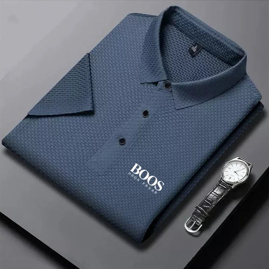 New men's high-quality ice silk short sleeved polo shirt for summer fashion, casual, comfortable, breathable and cool top