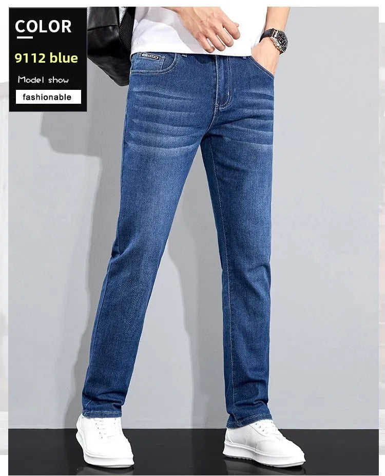 Autumn Winter New Men's Micro Elastic Straight Leg Denim Pants with Shape Skin Friendly Business Men's Pants in Multiple Sizes