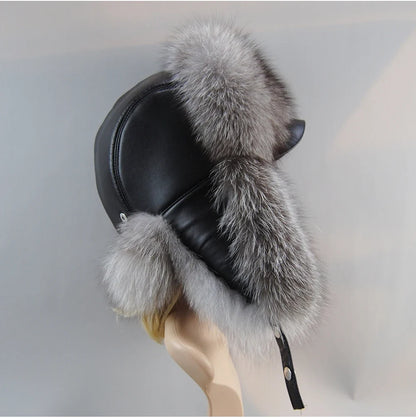 100% Real Fox Fur Hat Women's Russian Ushanka Aviator Trapper Snow Skiing Hat Caps Earflap Winter Raccoon Fur Bomber Hat