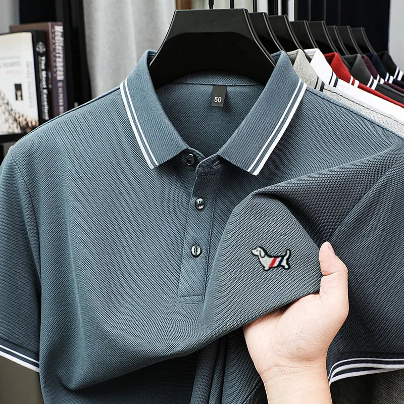 100% pure cotton summer new men's trendy shortsleeved luxury customized business casual polo shirt designer brand badge T-shirt