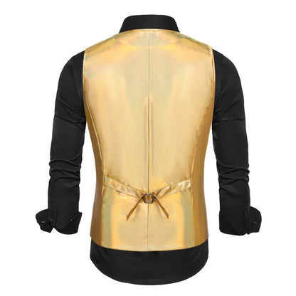 2025 New Gold, Silver, Pink, Purple Disco Glitter Vest for Men, Six Color Bright Men's Waistcoat with Bow Tie, Eur Size S-2XL